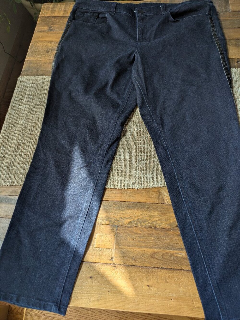 Christopher banks jeans women's size 16S  dark blue black sequin sides #660